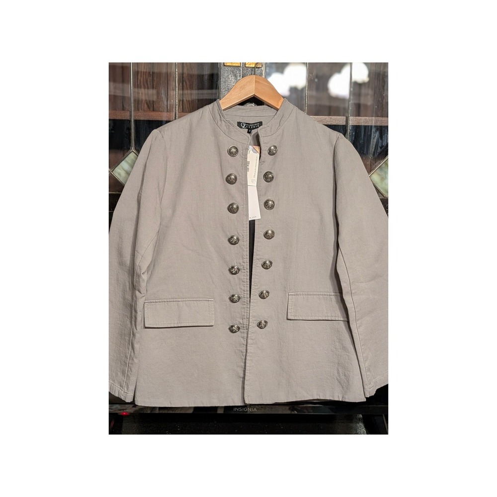 NWT Collection by Cezele Gray Military cotton Jacket Silver Crest Button Small